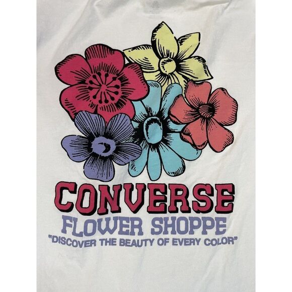 Converse Flower Shoppe Graphic T-shirt Women Small White Short Sleeve - Picture 2 of 7